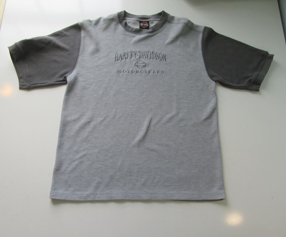 Harley Davidson Embroidered Gray Thermal Waffle Knit Short Sleeve Shirt Men's L